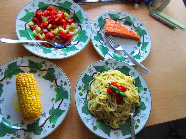 Nudeln und Lachs